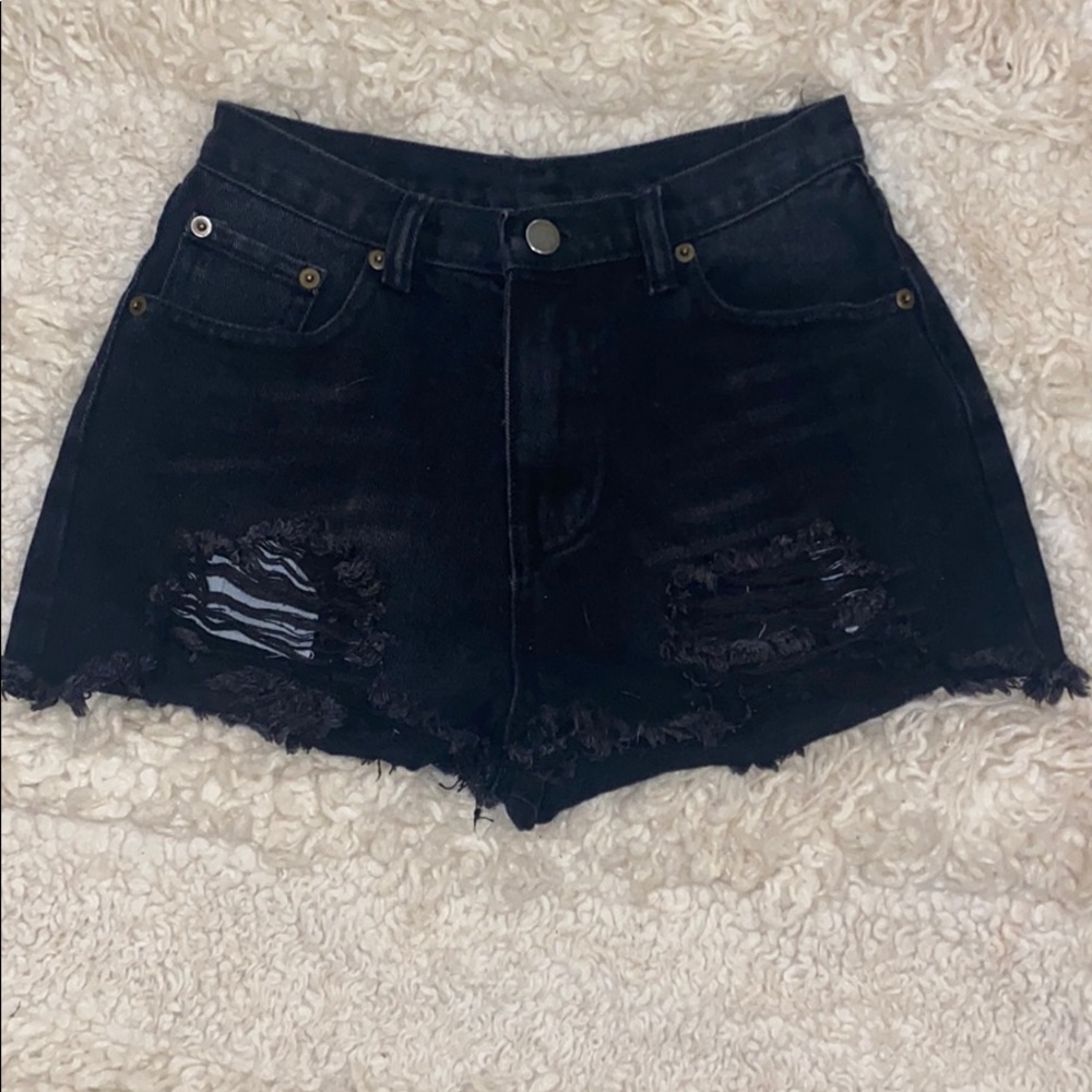 Black denim shorts